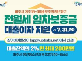 파주시, 2025년 하반기 전월세 임차보증금 대출이자 지원사업 접수 시작! 기사 이미지