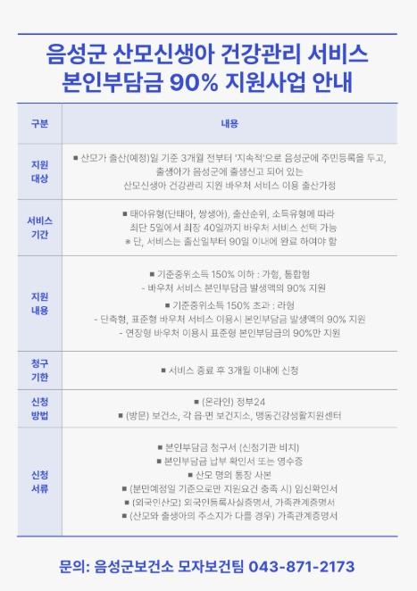 음성군, 산모·신생아 건강관리 본인부담금 지원 기사 이미지