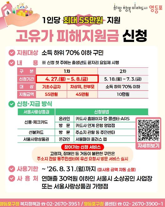 영등포구, '고유가 피해지원금' 최대 55만 원 지원 기사 이미지