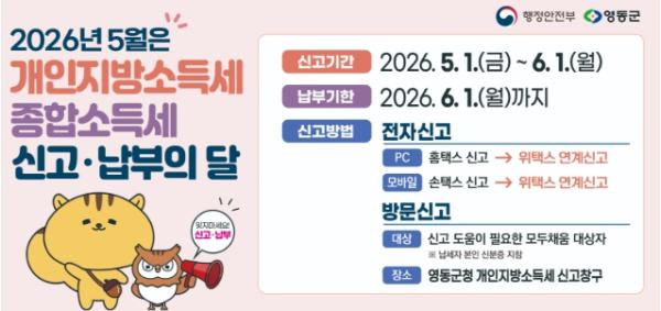 영동군, 개인지방소득세 신고·납부 6월 1일까지 기사 이미지