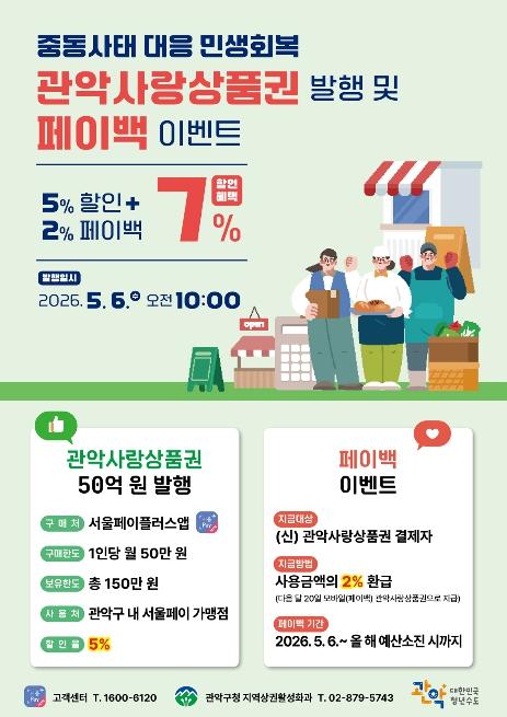관악구, 관악사랑상품권 50억 발행 중동발 위기 대응 '민생 회복' 집중 기사 이미지