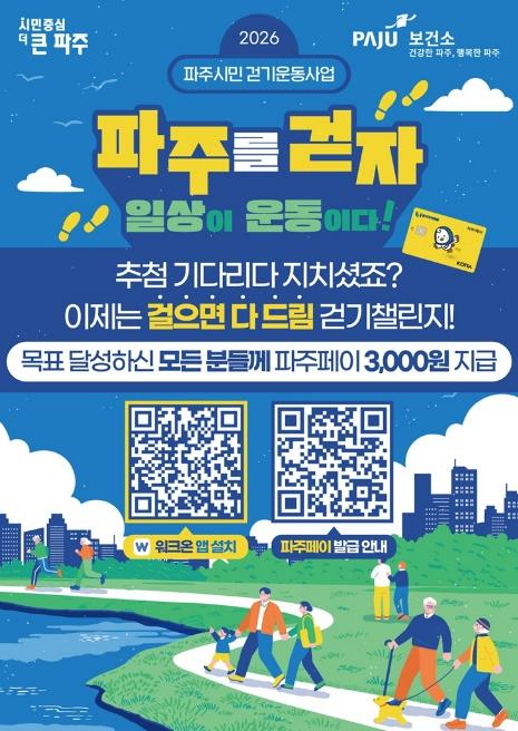 '추첨 기다리다 지치셨죠? 이제는 걸으면 다 드려요' 파주시, '워크온 걷기 챌린지' 전면 개편 기사 이미지