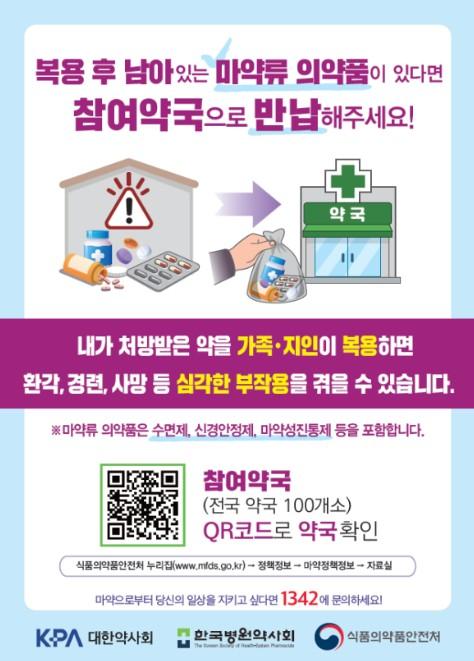 식약처, 가정 내 의료용 마약류 수거 폐기 사업 실시...'먹고 남은 마약류 의약품 약국으로 반납하세요'