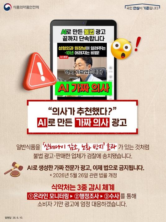 식품의약품안전처, '의사가 추천했다?' AI로 만든 가짜 광고였습니다
