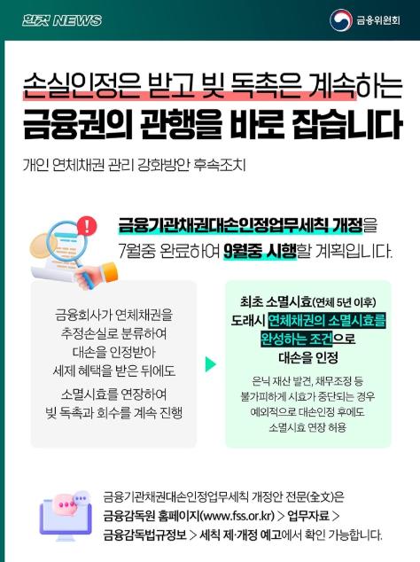 금융위원회, 개인 연체채권 관리 강화방안 후속조치