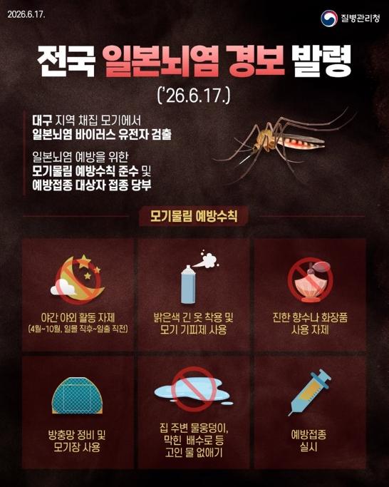 질병관리청, 전국 일본뇌염 경보 발령 기사 이미지