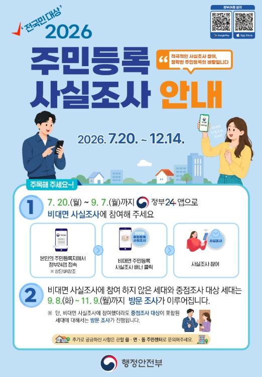 무안군 스마트폰으로 집에서 간편하게 ‘주민등록 사실조사’ 참여하세요