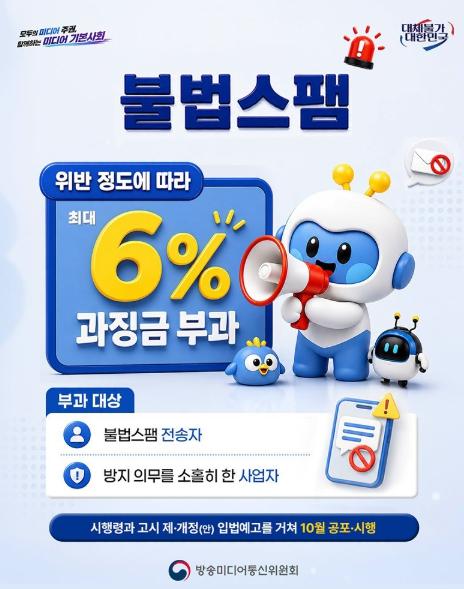 방송미디어통신위원회, 불법 스팸, 최대 6% 과징금 부과합니다!