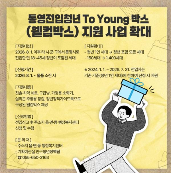 통영시, 전입청년‘To Young 박스(웰컴박스) 지원’대폭 확대 기사 이미지