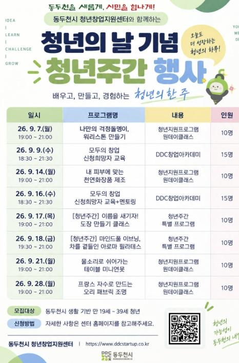 동두천시 청년창업지원센터, 9월 청년주간 맞아 특별한 '청년 프로그램' 운영 기사 이미지