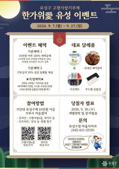 유성구, 추석맞이 ‘한가위愛 유성’ 고향사랑기부 이벤트 기사 이미지