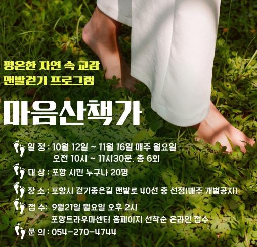 자연 속 맨발걷기로 지친 마음 돌봐요…포항시, '마음산책가' 운영 기사 이미지