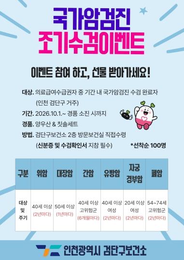 검단구보건소, 의료급여수급권자의 국가암검진 수검 독려 이벤트 추진 기사 이미지