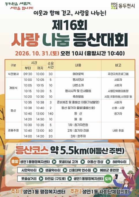 동두천시 생연1동, 이웃과 함께 걷고 사랑을 나누는 '제16회 사랑나눔 등산대회' 개최 기사 이미지